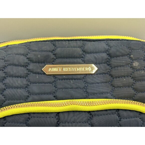 Aimee Kestenberg Cosmetic Bag Tote Quilted Puffer Navy Blue Zip Belt Handle - Picture 2 of 13